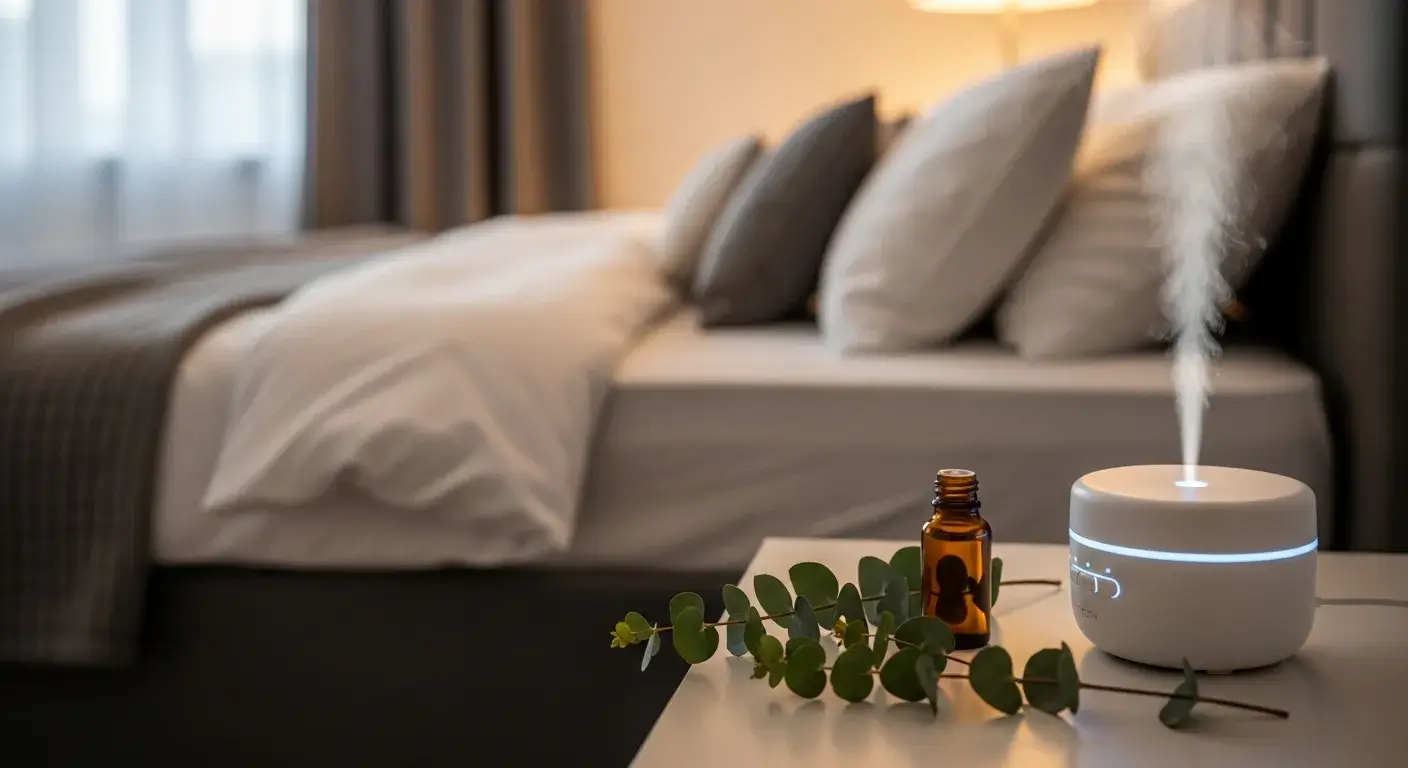 Eucalyptus diffuser in bedroom setting