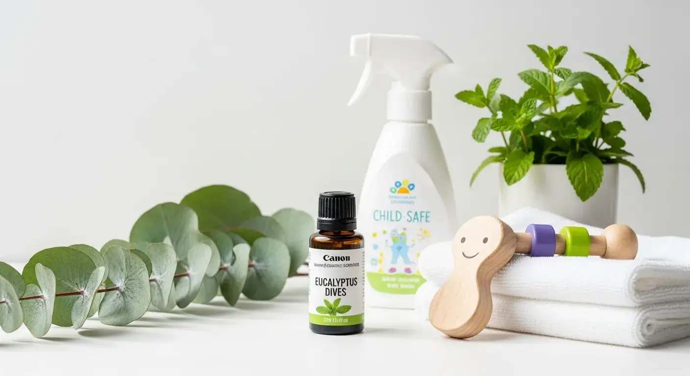 Dives for kids and cleaning Eucalyptus Dives bottle with kids and cleaning items