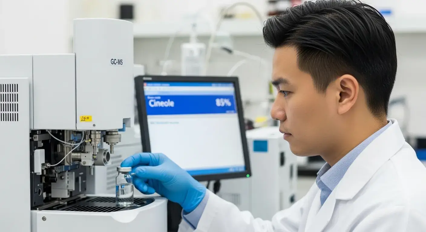 GC-MS Eucalyptus Testing GC-MS equipment testing eucalyptus oil in pharmaceutical lab