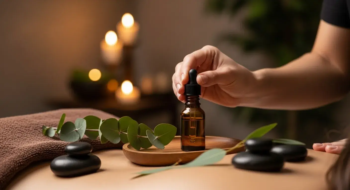 Massage therapist applying eucalyptus oil for pain