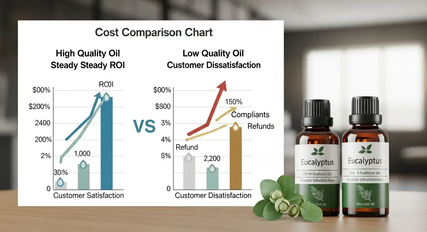 Eucalyptus quality vs cost Visual showing high quality vs low quality oil cost over time