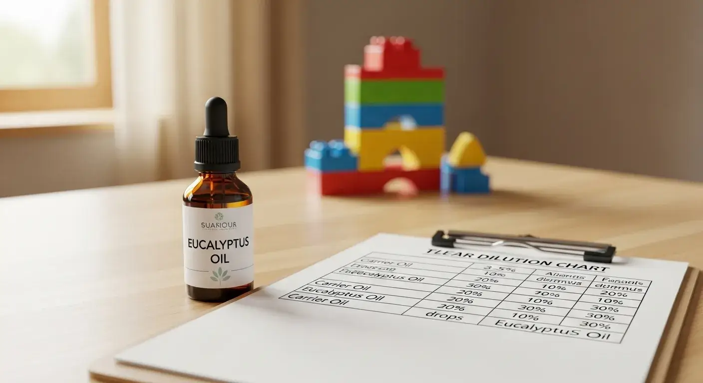 Eucalyptus bottle, dropper, dilution chart