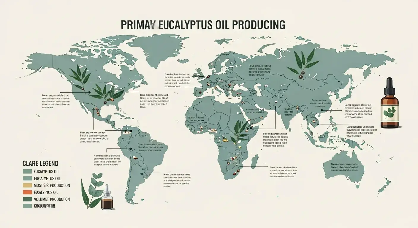 Global production map World map highlighting eucalyptus oil production regions