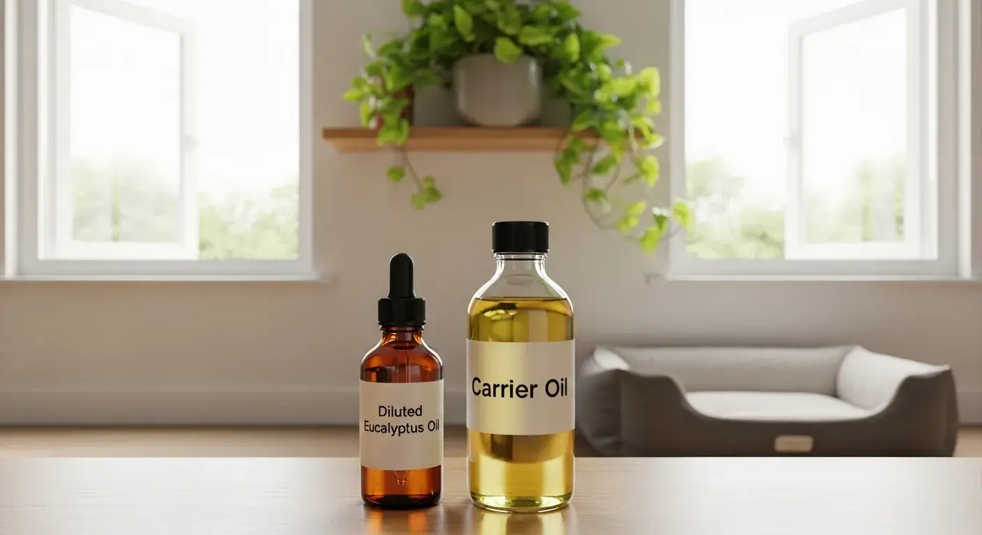 Diluted oil with carrier near dog bed