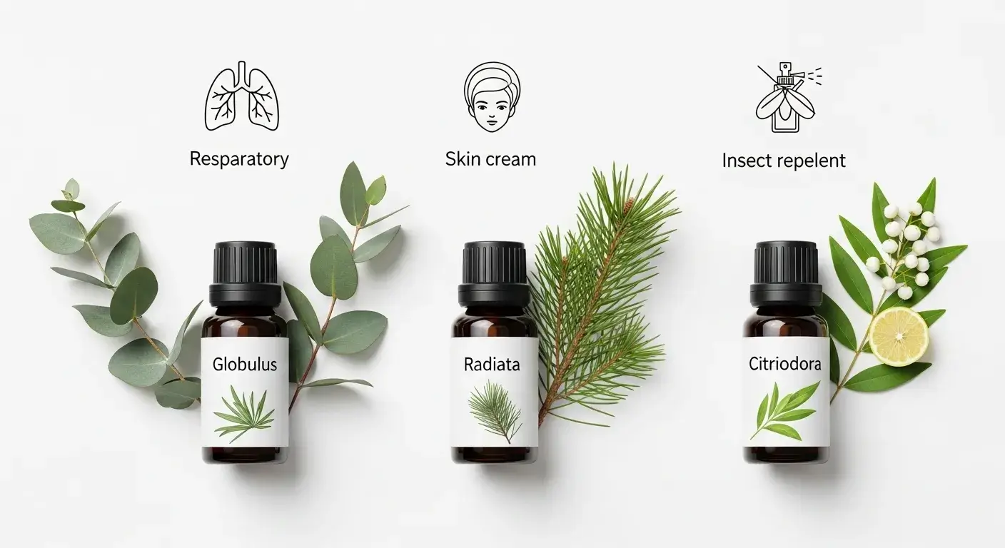 Different eucalyptus species labeled and used