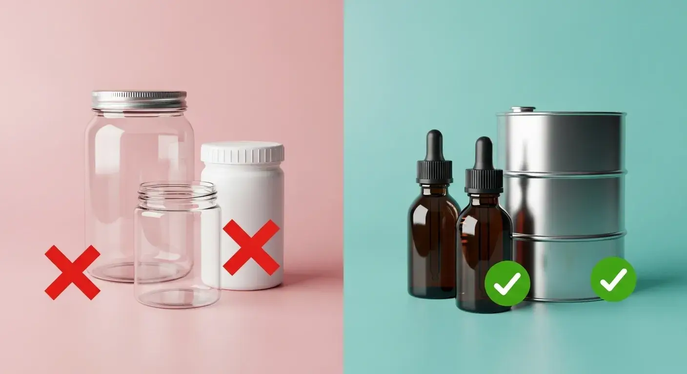 Crossed-out plastic containers and clear glass