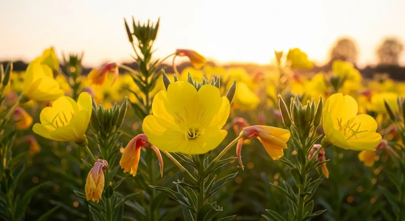 Evening primrose oil blooming field