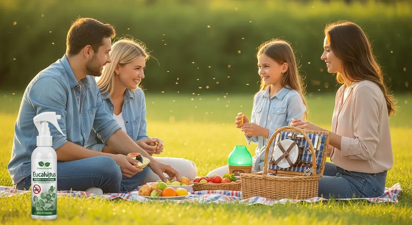Natural insect protection Family enjoying picnic with no insects