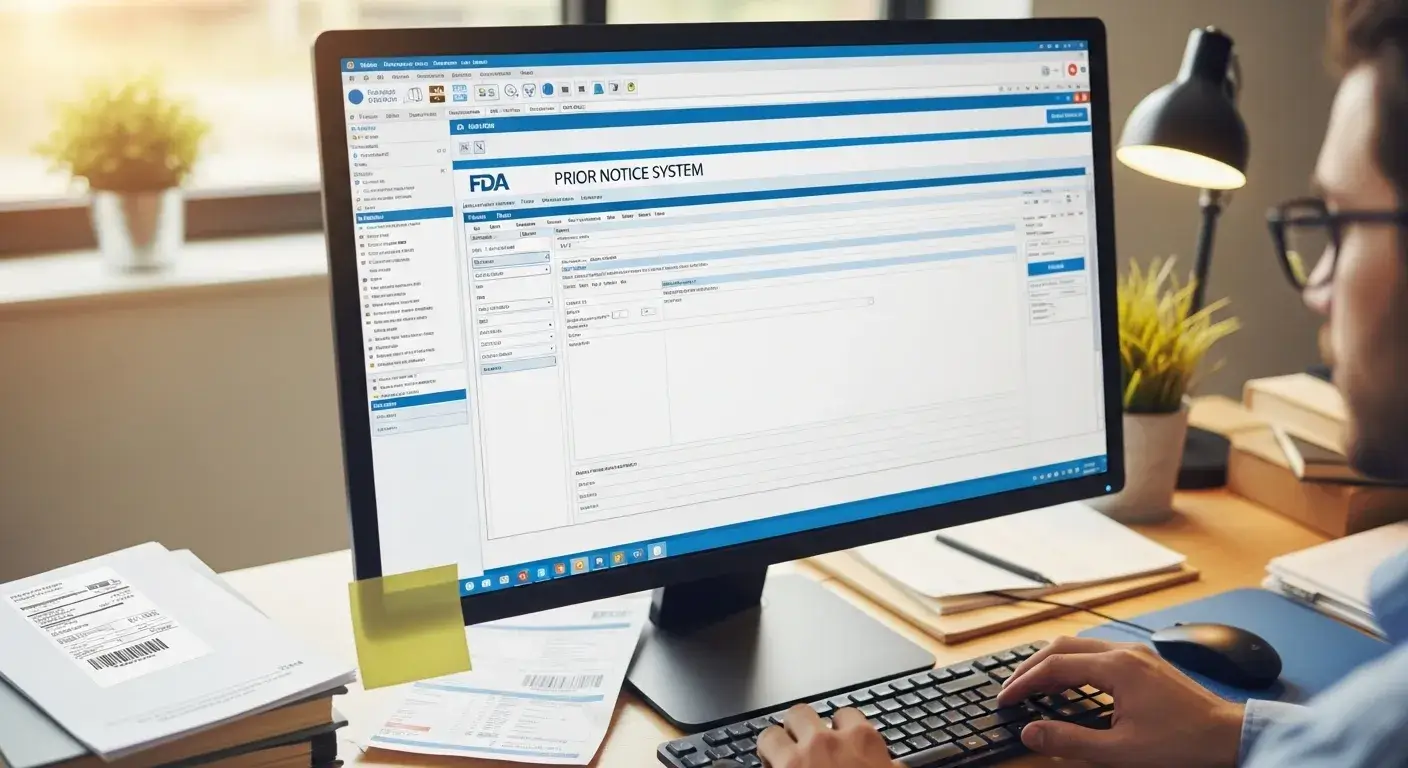 FDA Prior Notice submission interface on screen