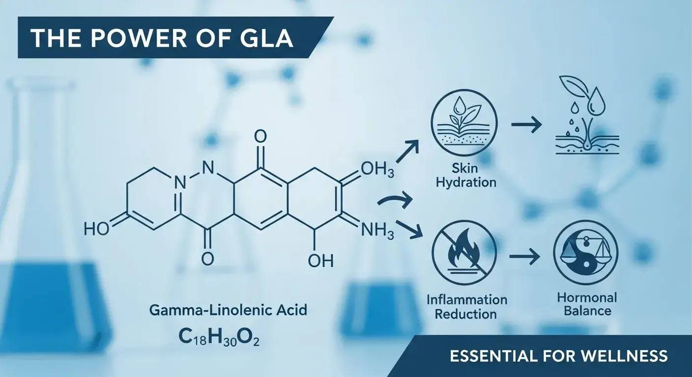 GLA molecule with skincare benefits annotated
