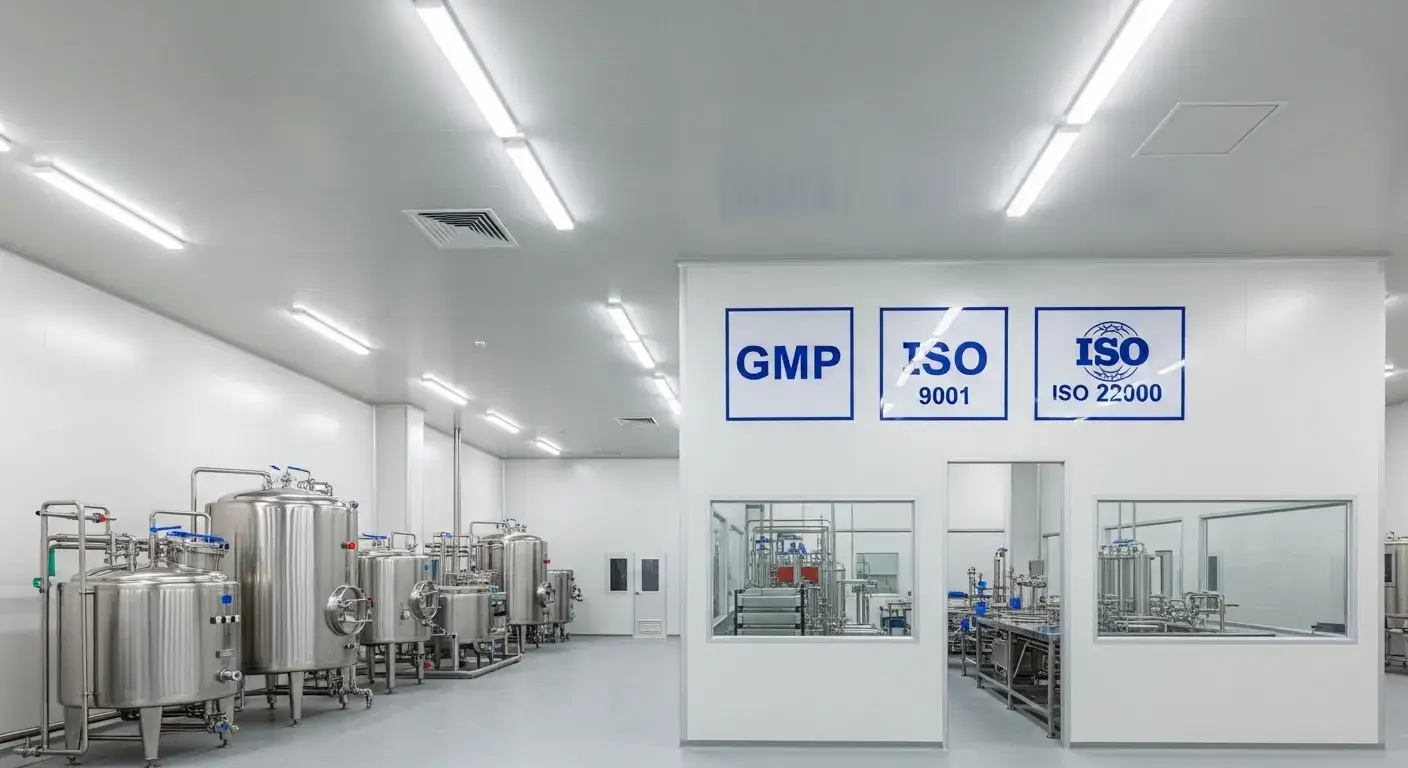 Factory with GMP and ISO certification signs