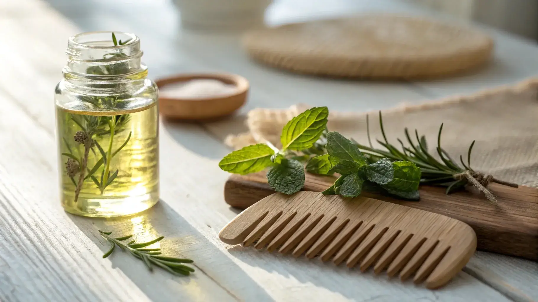 Peppermint and rosemary oils with beard comb