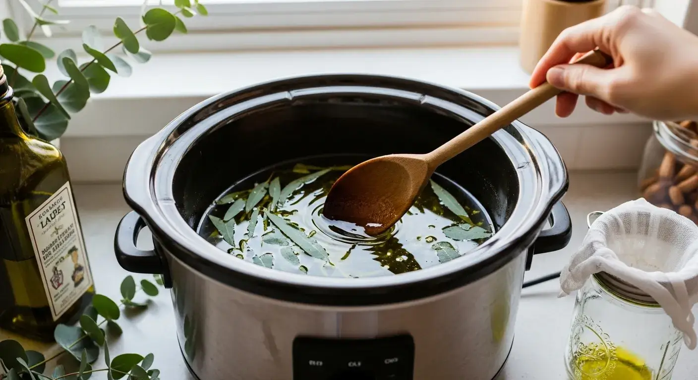 DIY eucalyptus infusion Slow cooker eucalyptus infusion with fresh leaves and olive oil