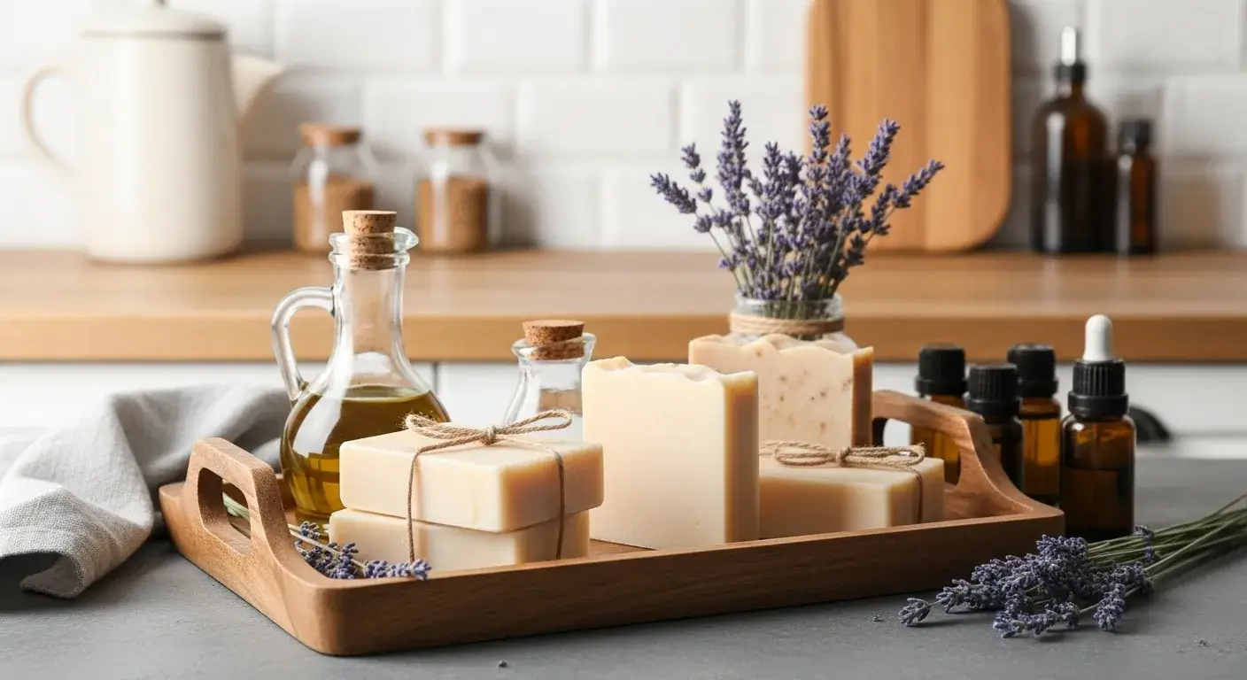 Homemade soap bars with natural ingredients