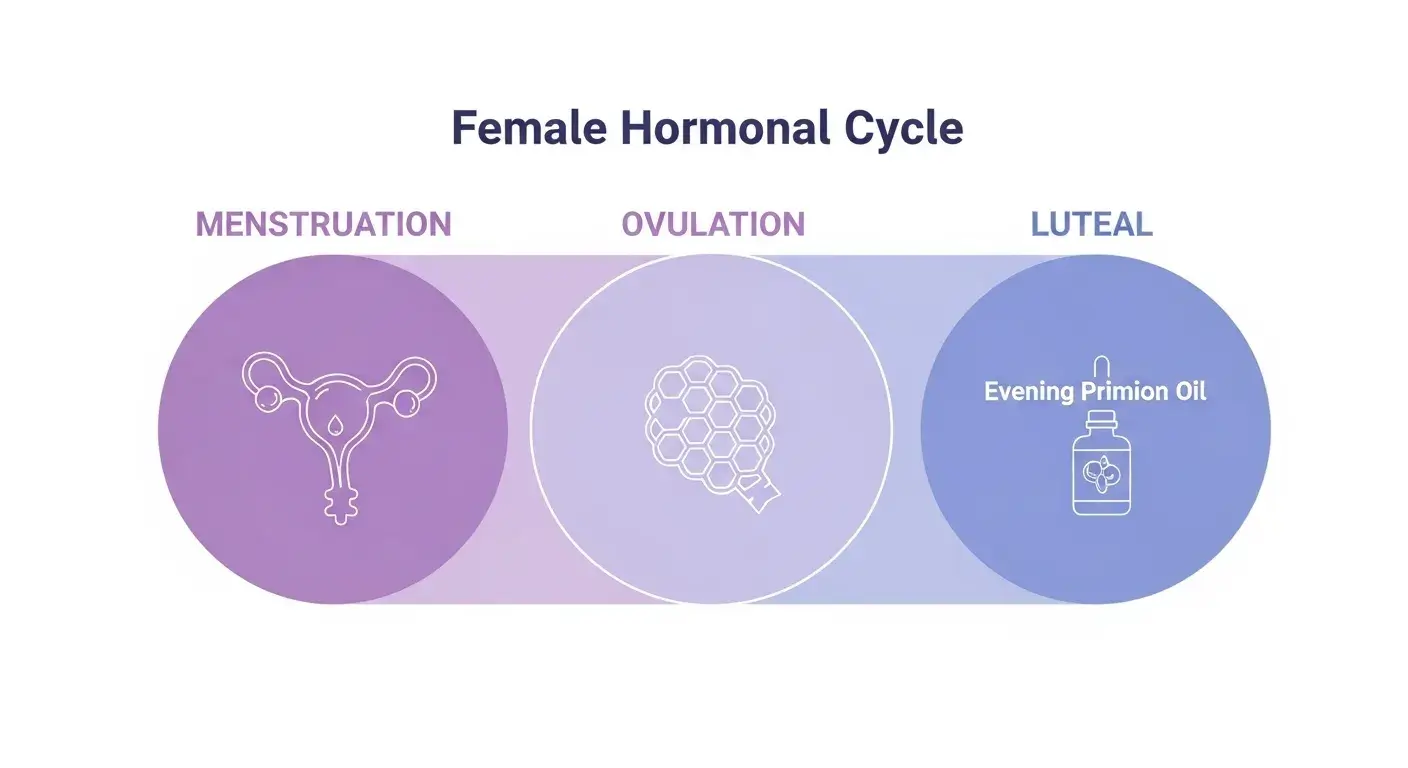 Diagram of female hormonal cycle with evening primrose oil marker