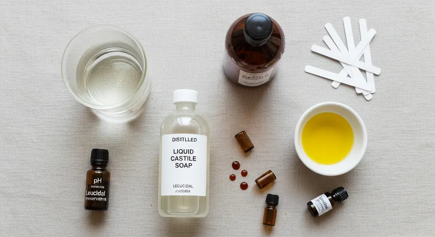 Hand-wash ingredients Natural hand-wash key ingredients laid out neatly