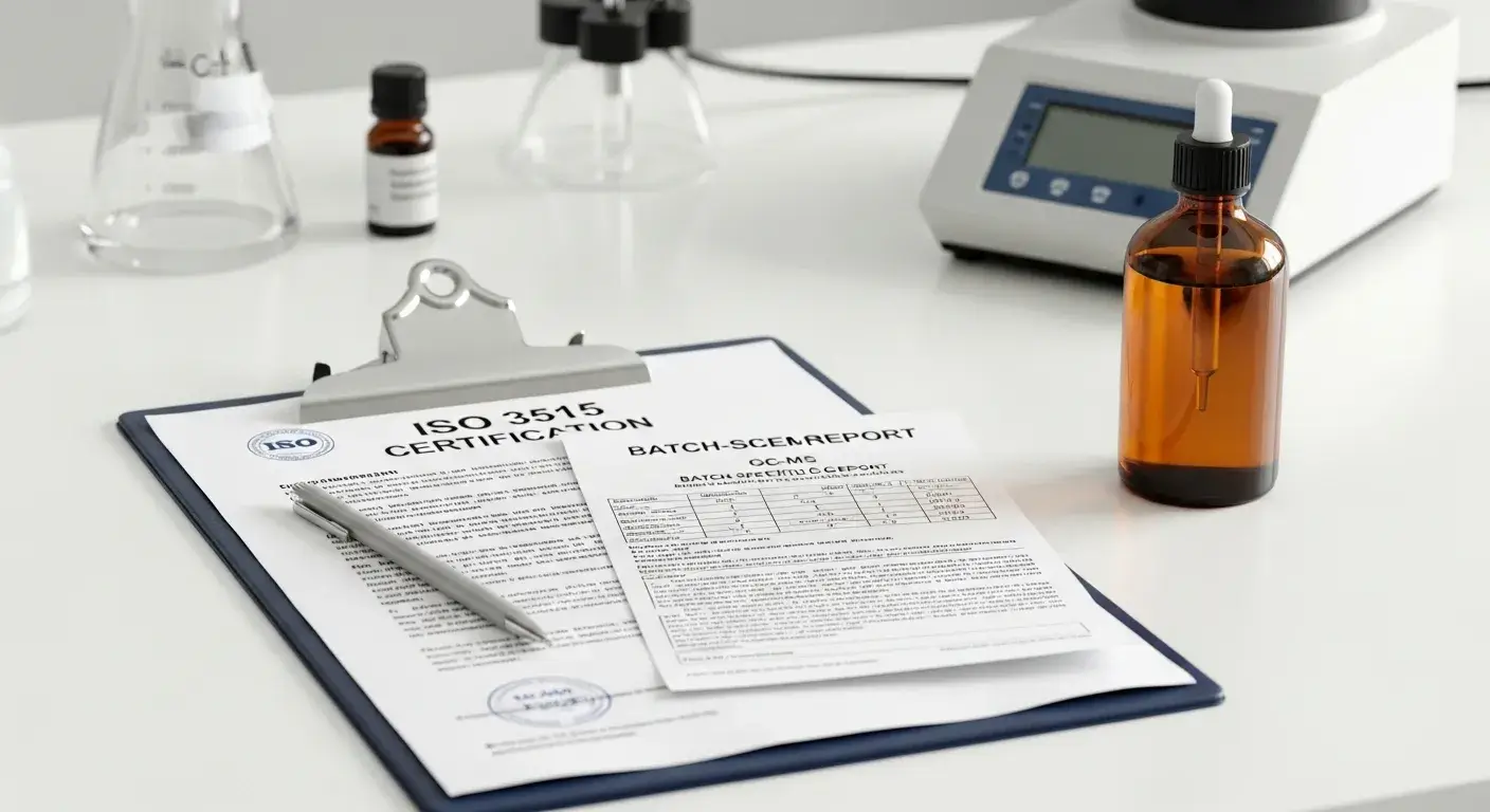 ISO certified eucalyptus oil ISO certified eucalyptus oil document and oil sample