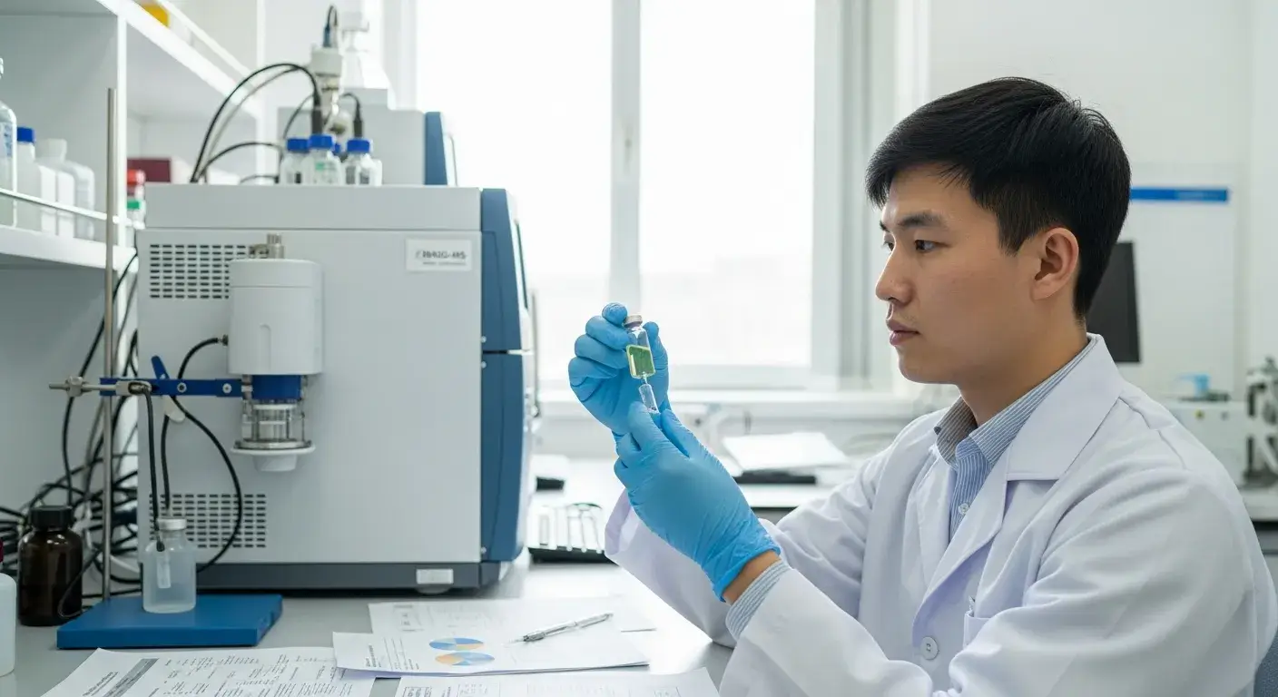 Lab technician analyzing eucalyptus oil sample