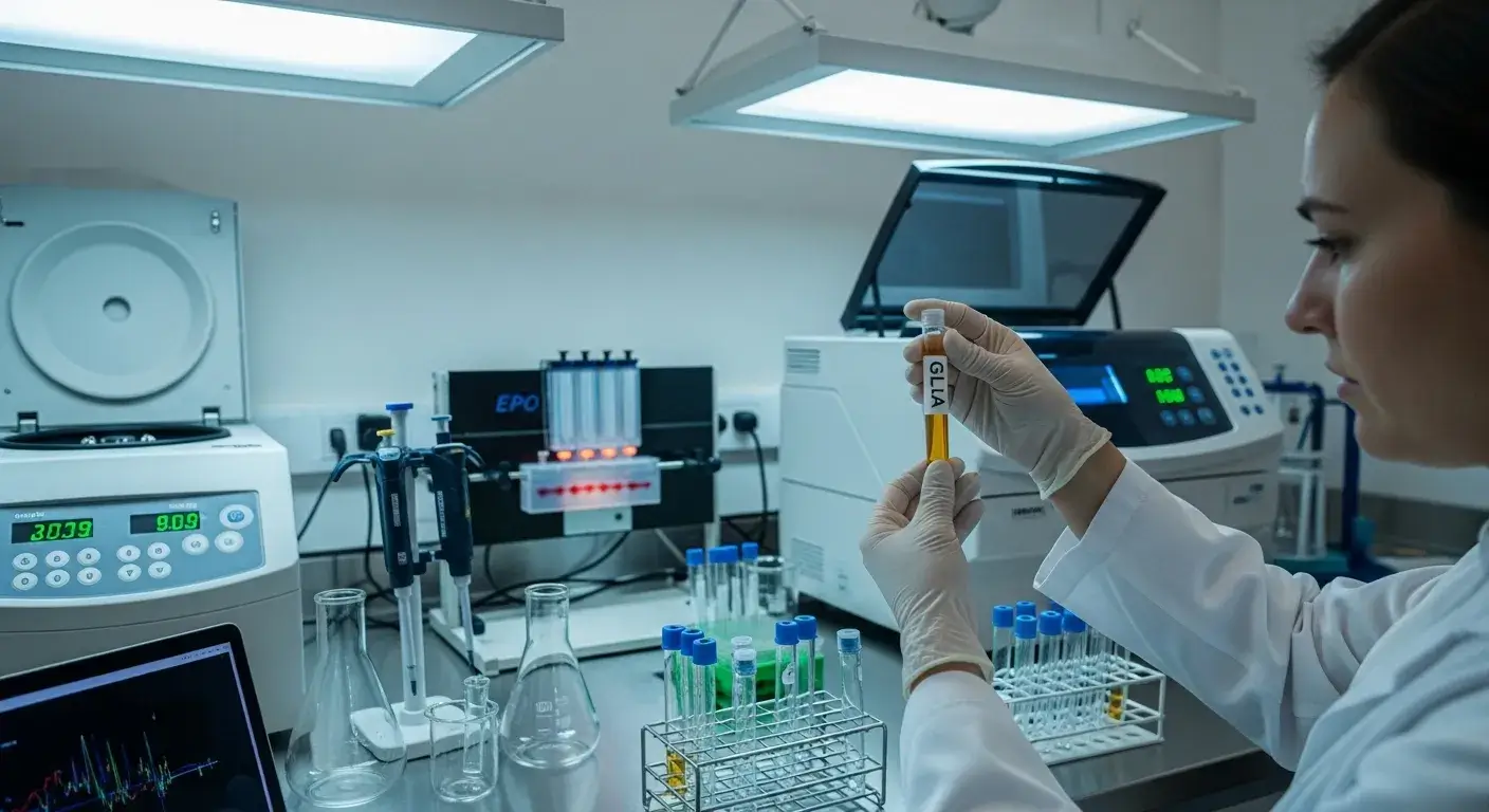 Researcher holding EPO sample in lab