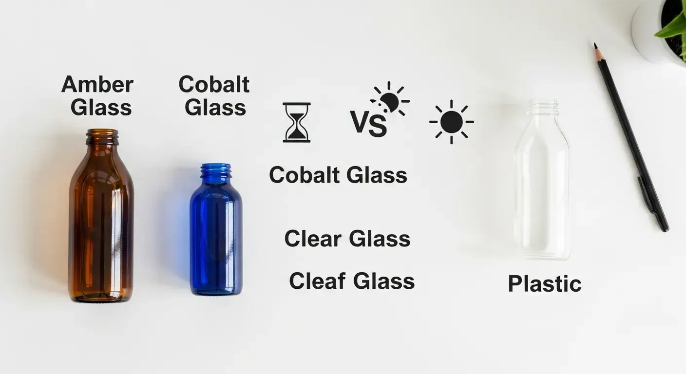 Chart-style layout showing oil shelf life by bottle type