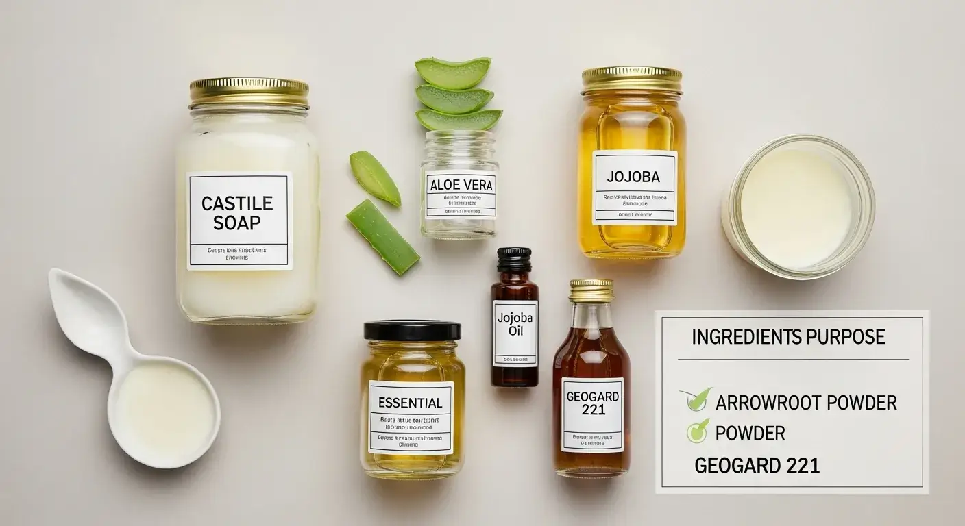 Best shampoo ingredients DIY shampoo ingredients laid out with labels