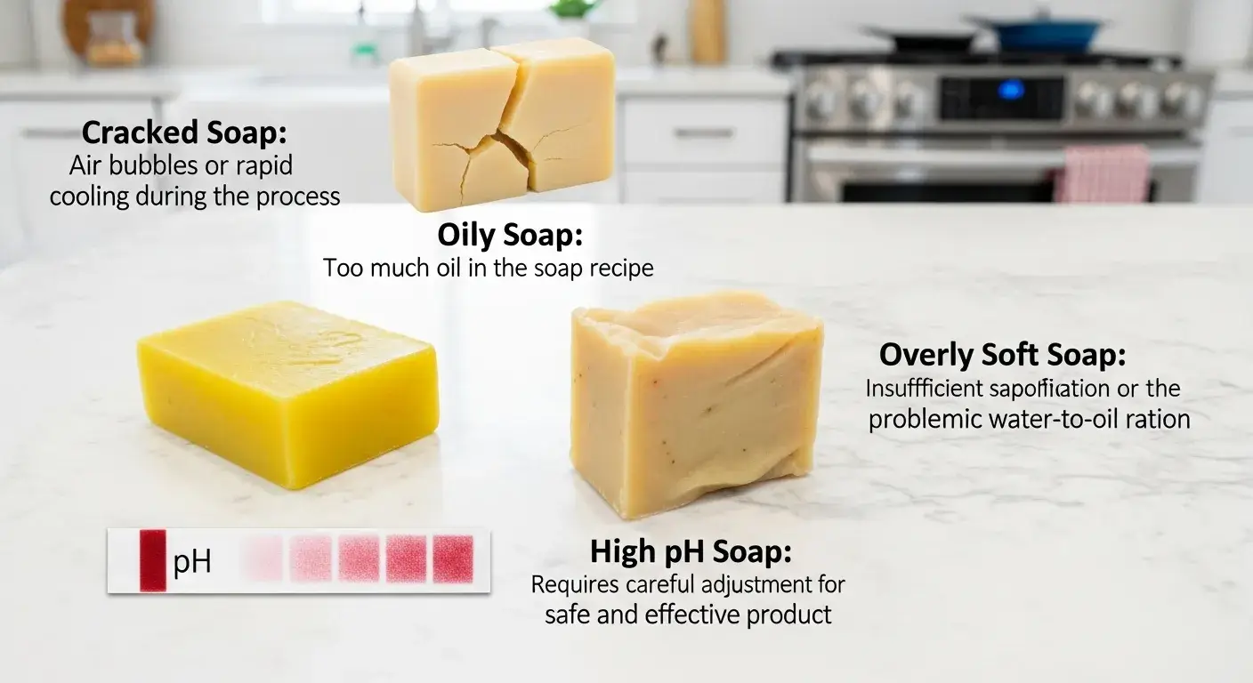 Soap batch mistakes like cracks and lye-heavy bars
