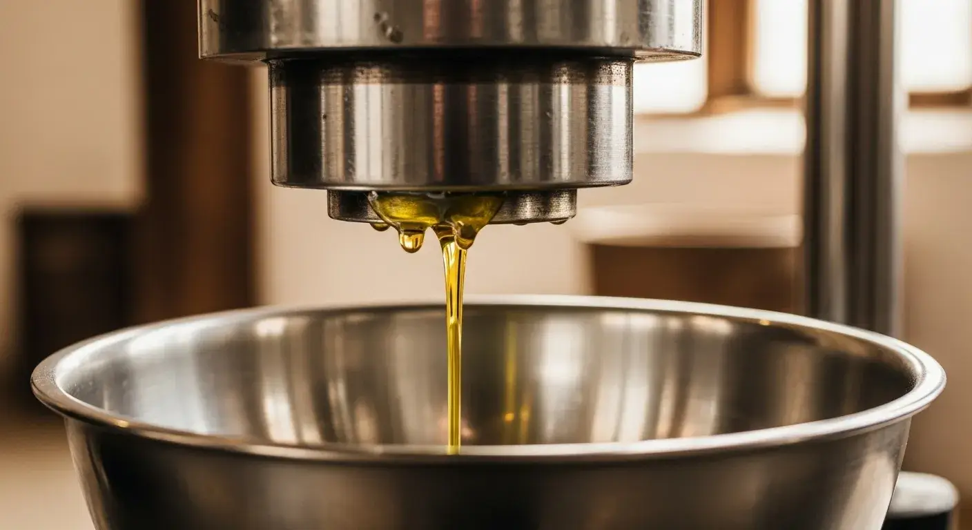 Metal oil press with seeds