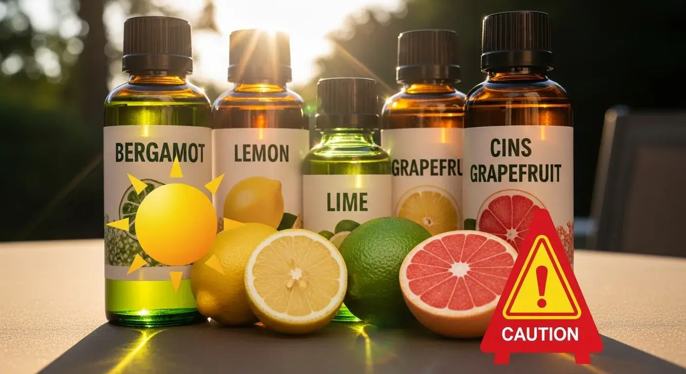 Citrus oils with sun caution label