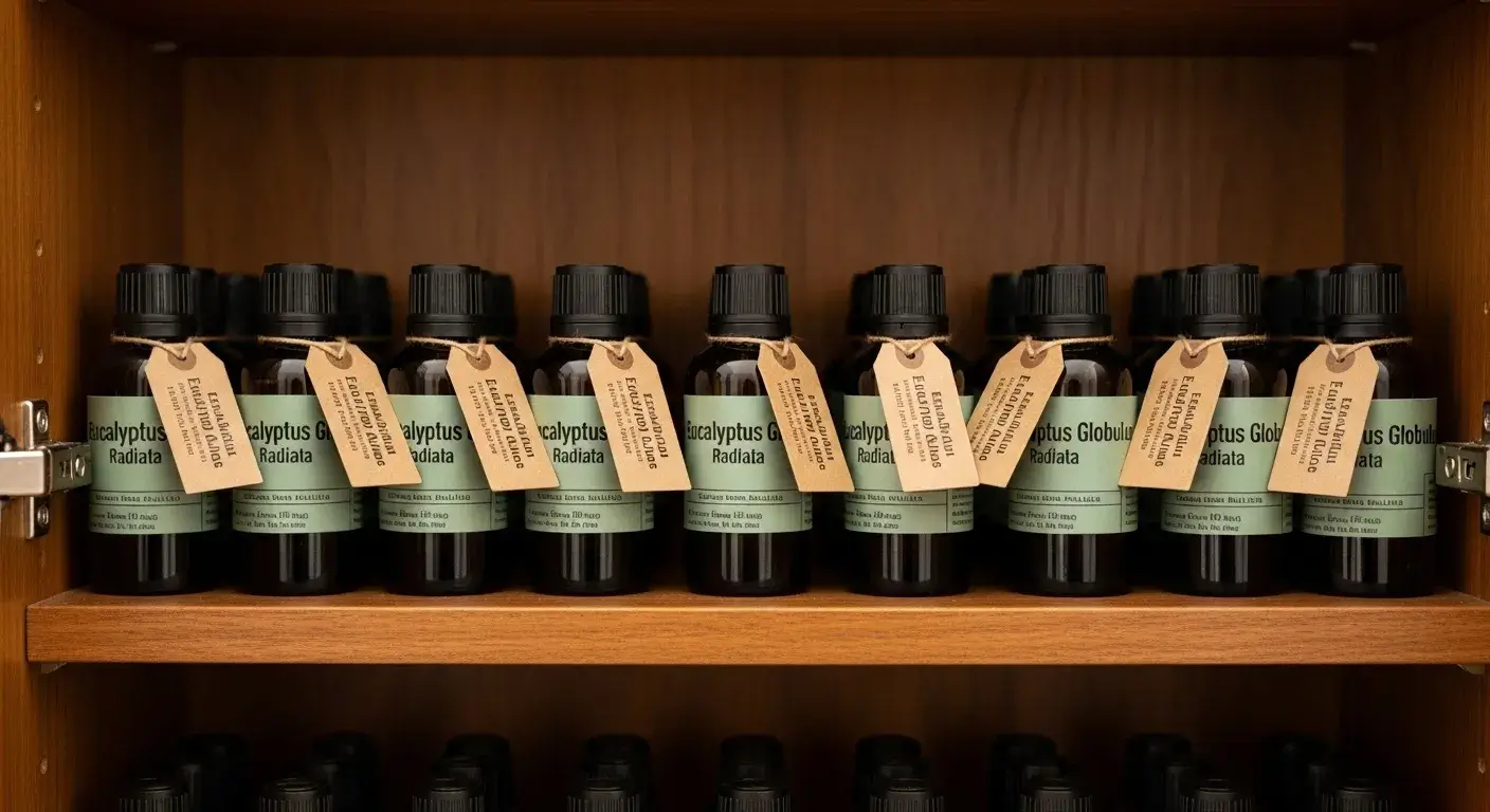 High-quality eucalyptus oil Dark glass bottles with certified eucalyptus oil labels
