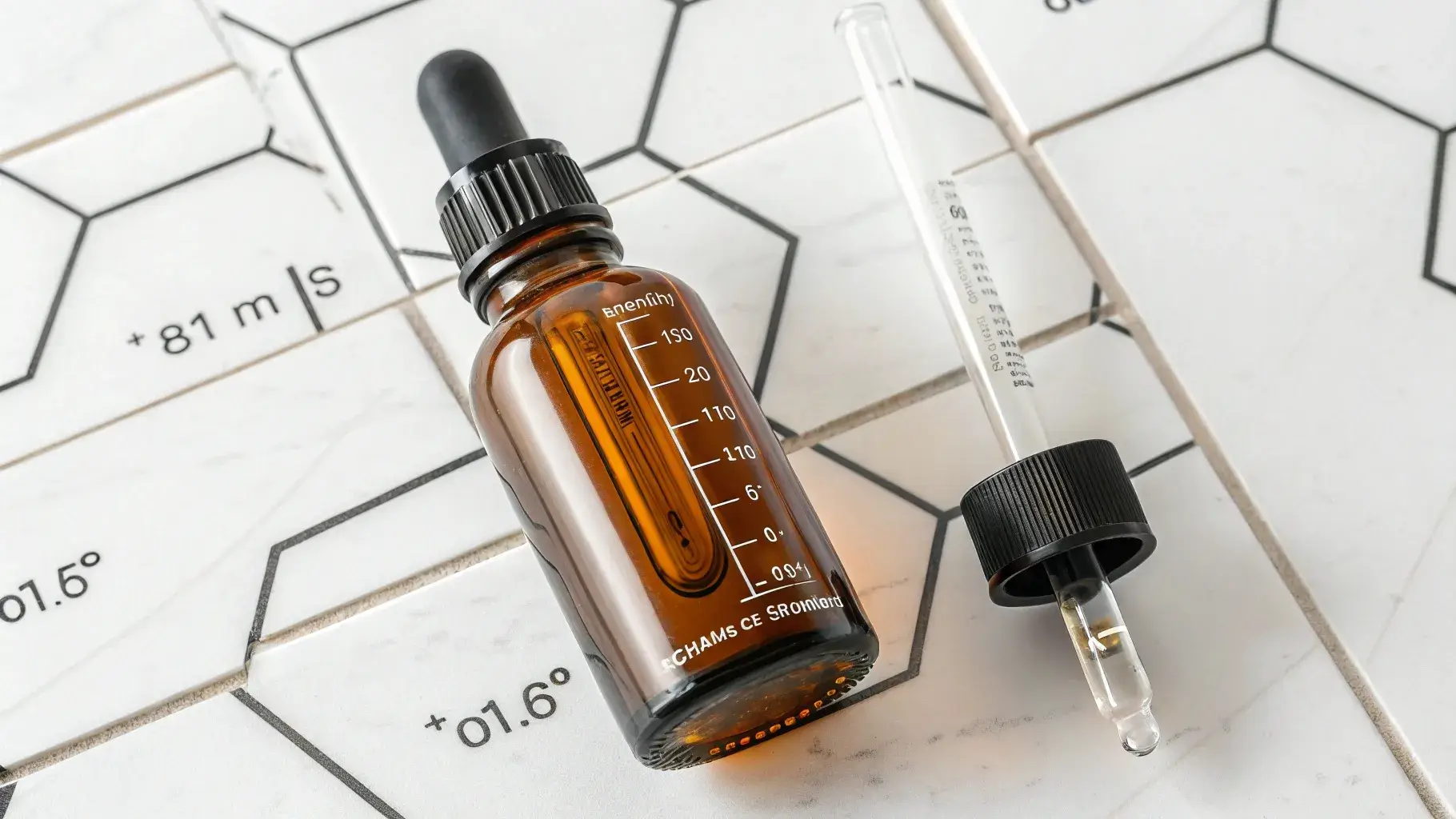 Graduated dropper over beard oil bottle