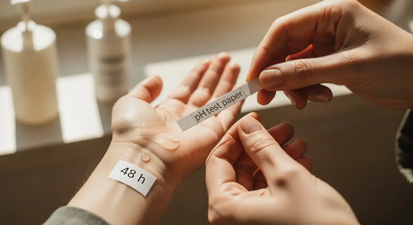 Safety checks Testing pH and patch testing on wrist