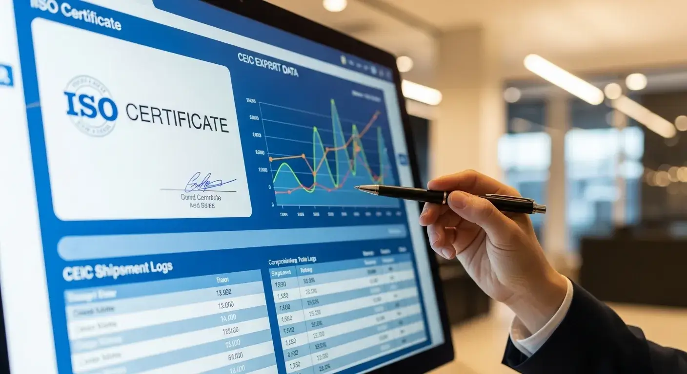 Verify Eucalyptus Supplier Digital dashboard showing Chinese export verification and ISO certification