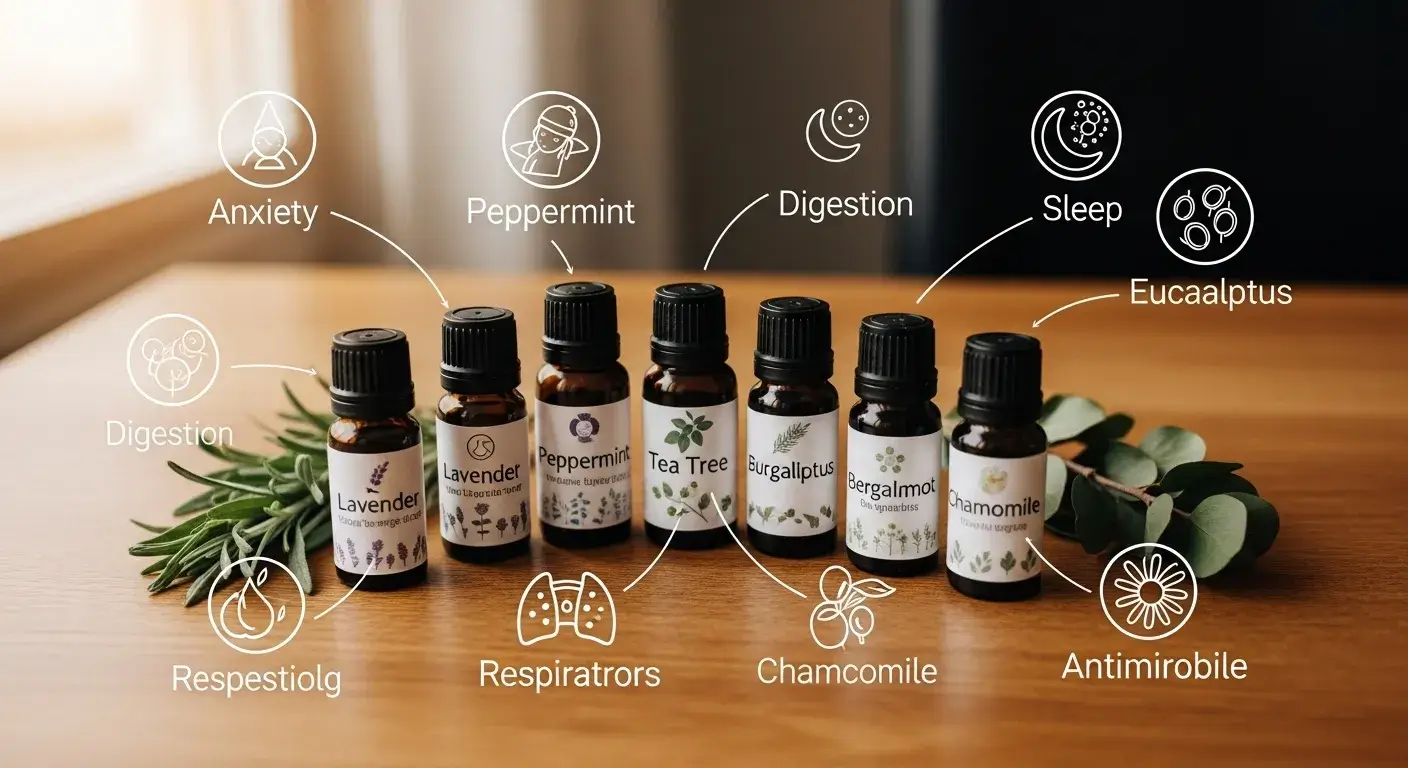 Essential oils chart visual Chart style arrangement of different essential oils and uses