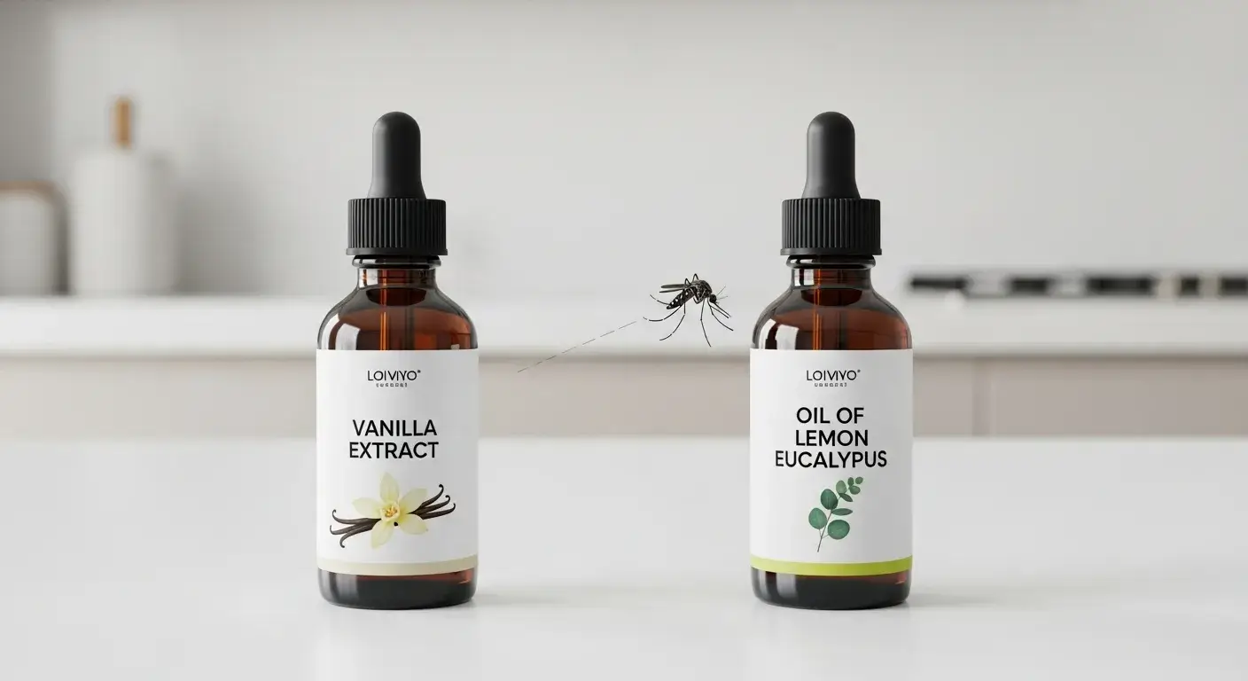 Eucalyptus bottle and vanilla bottle side by side