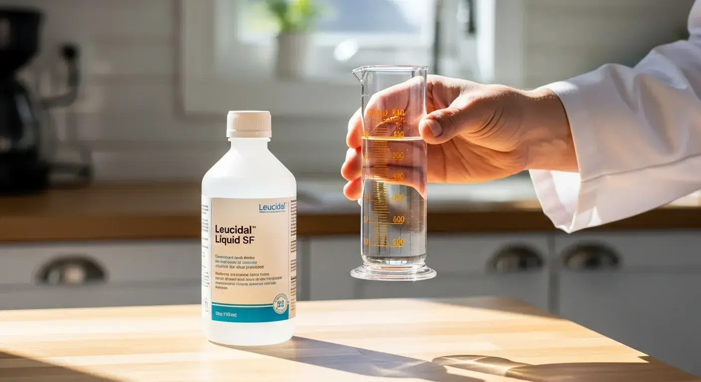 Water and preservative Measuring distilled water and preservative bottle