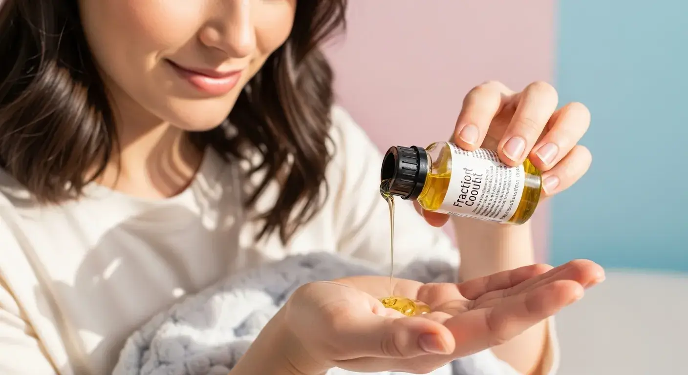 Baby massage oil flowing into hands