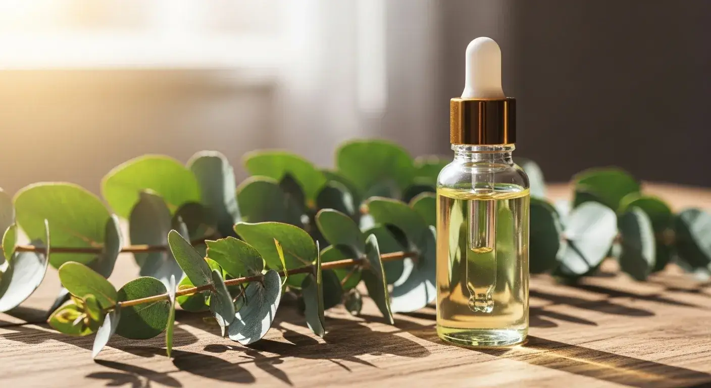 What is eucalyptus oil Eucalyptus leaves and oil bottle on wood