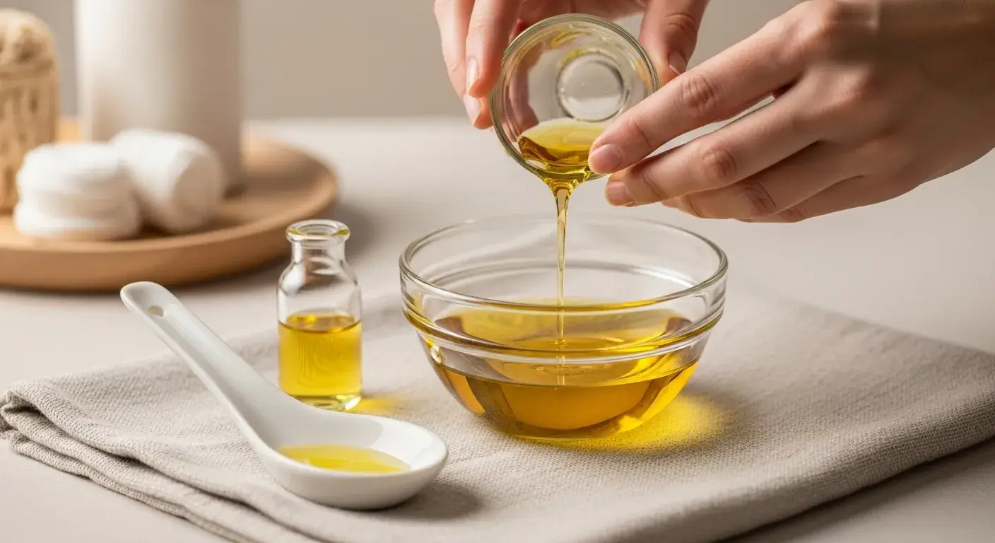 Diluting essential oils Hands applying carrier oil