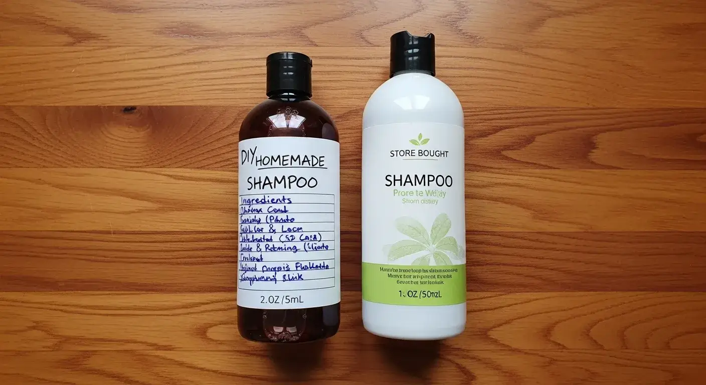 Why choose homemade shampoo Homemade shampoo next to commercial bottle