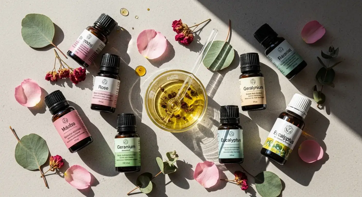 Mixture of essential oils and bottles