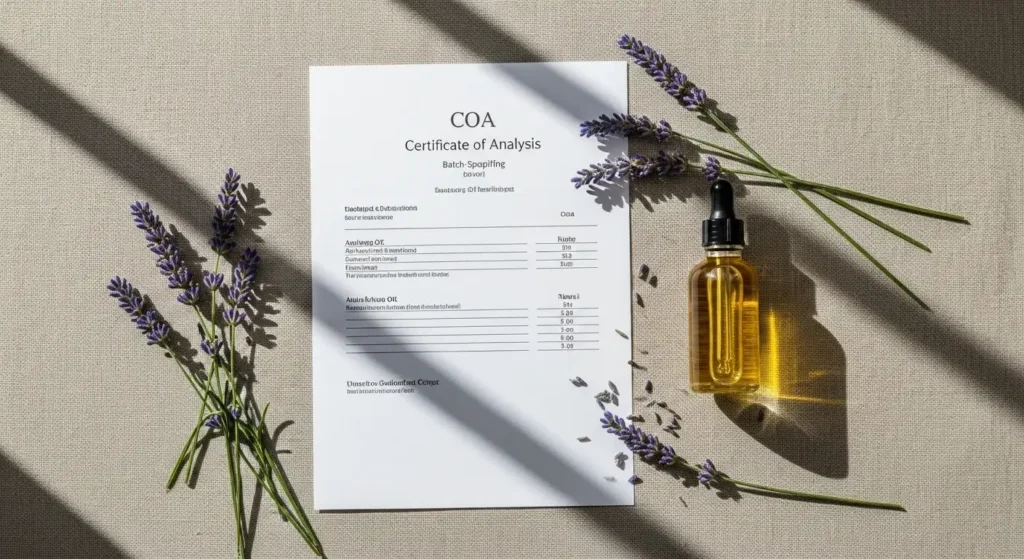 Coa flatlay essential oil batch