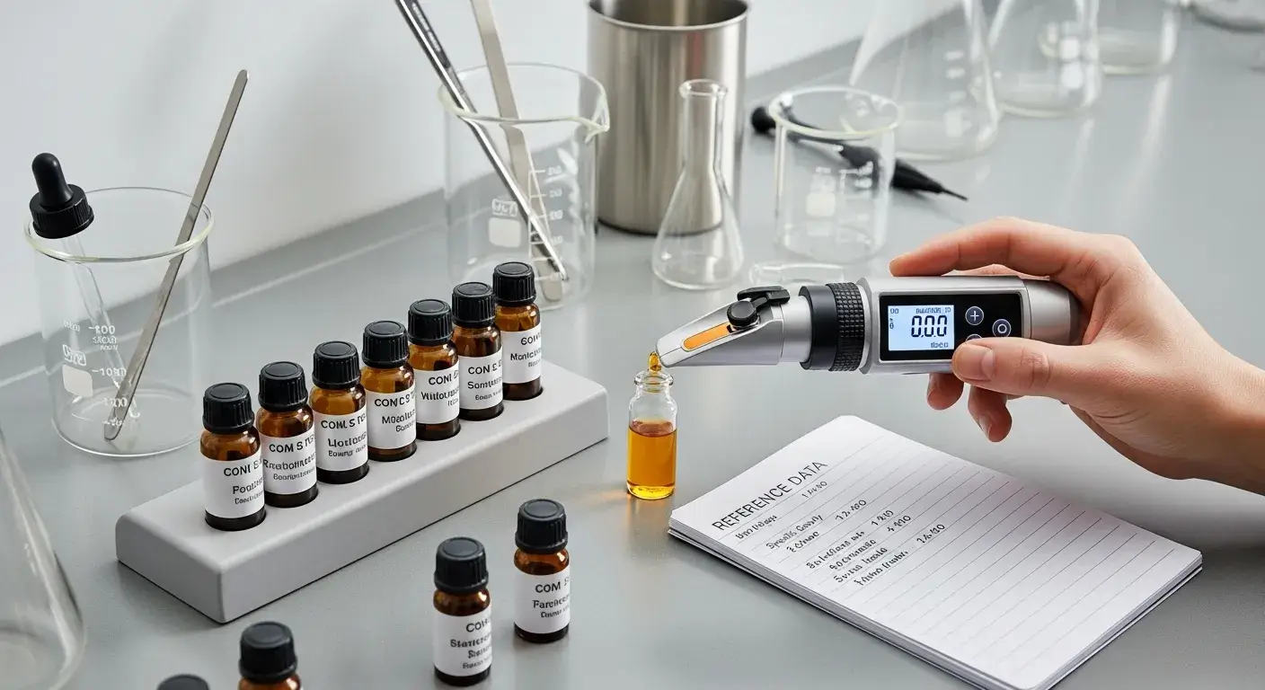 Measuring essential oil with refractometer