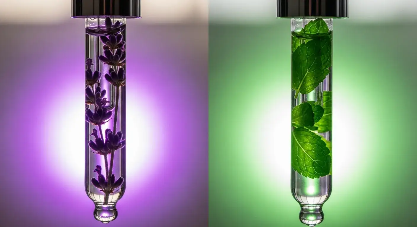 Lavender and peppermint oils with calming and energizing aura