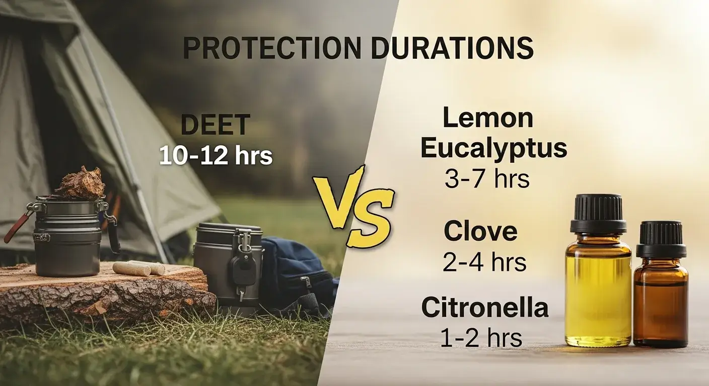 Essential oils vs DEET Chart comparing essential oils to DEET protection