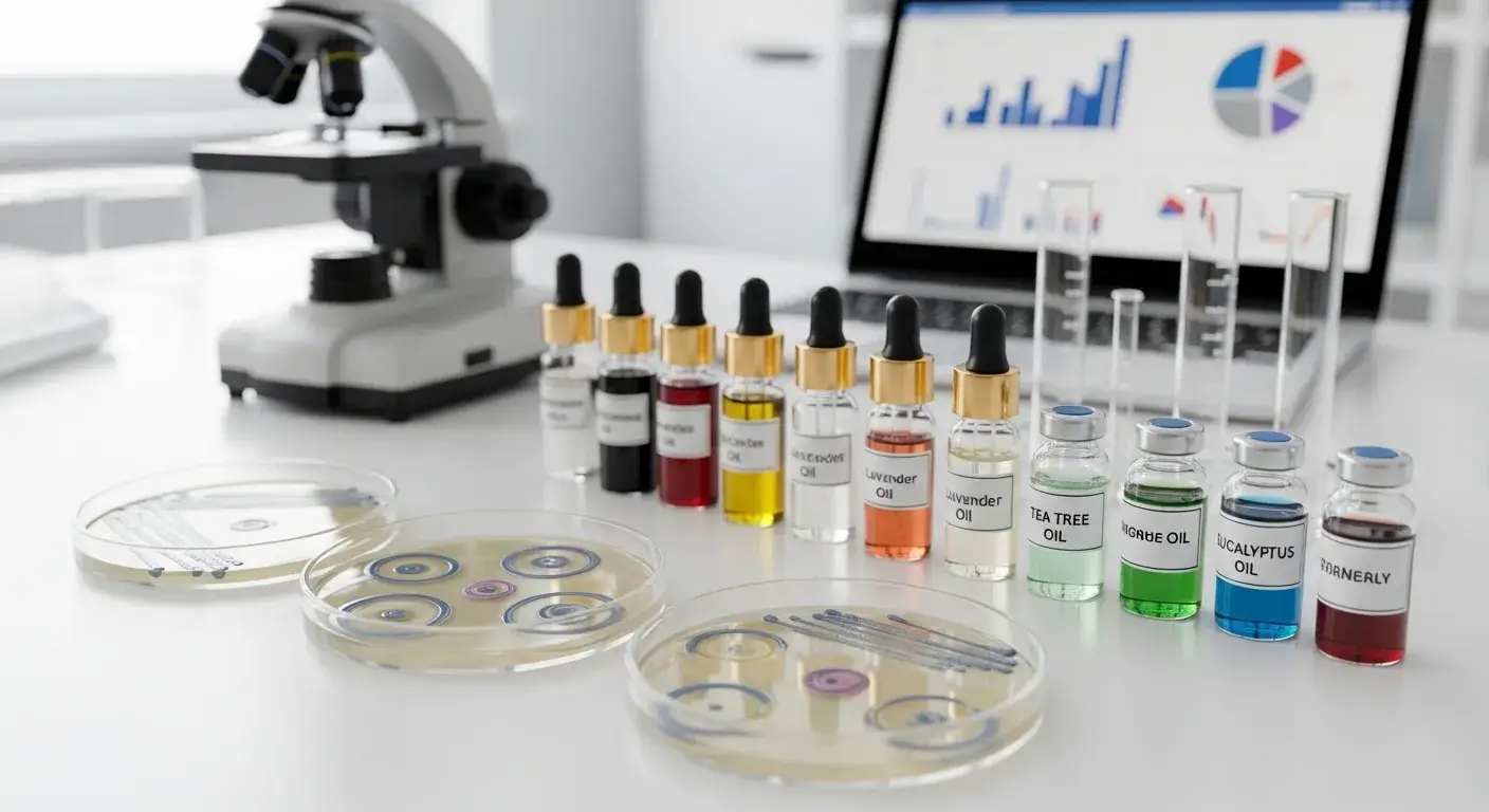 Petri dishes testing antimicrobial activity of essential oils