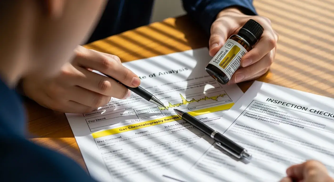 Reviewing COA for essential oil batch