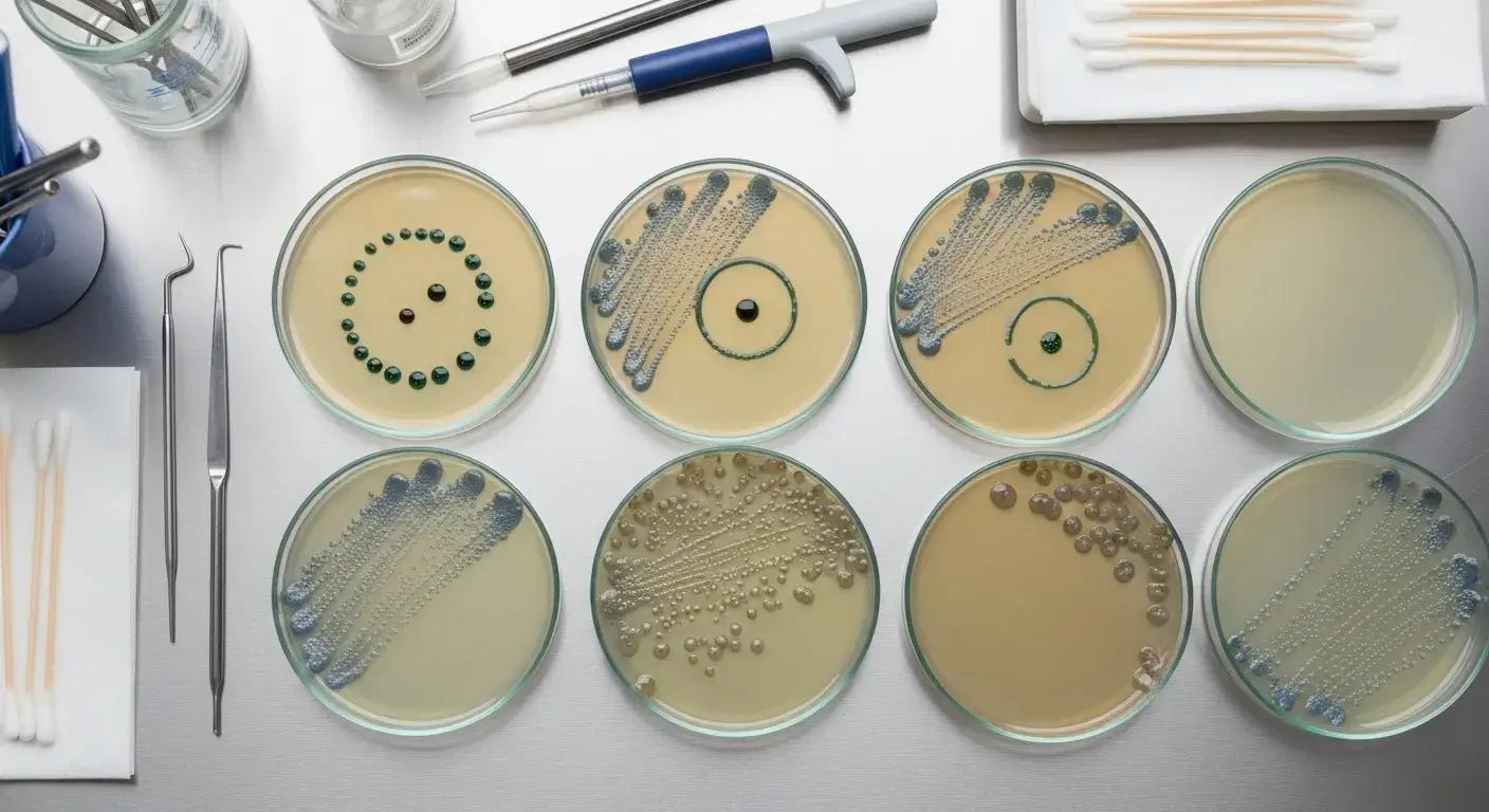 Tea tree oil lab results Petri dishes showing antimicrobial effects of tea tree oil