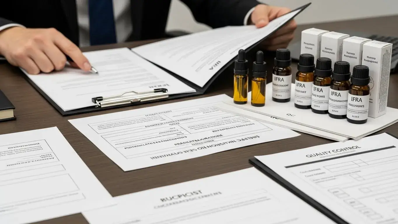 B2B fragrance oil sourcing documents, IFRA certificates, SDS, flash point specs held by buyer