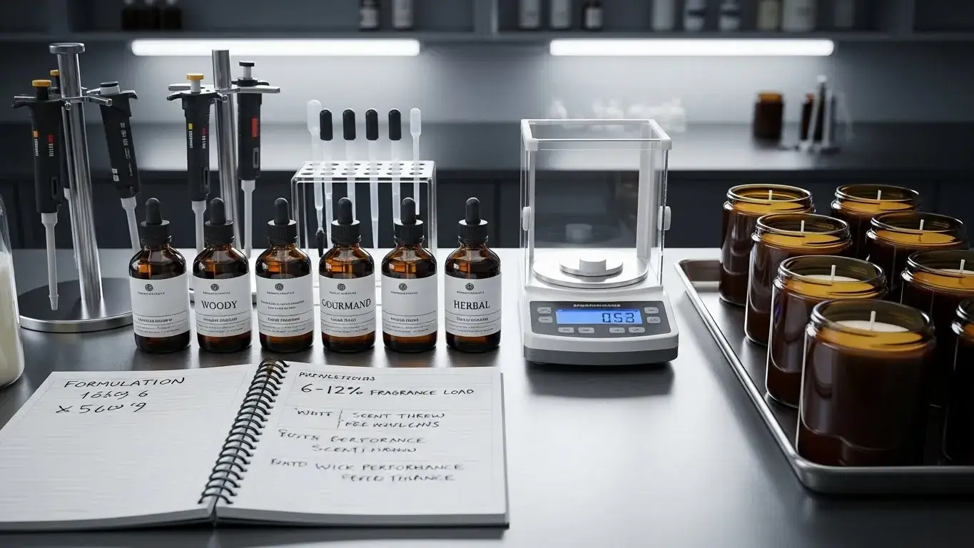Soy candle fragrance oil formulation and performance testing in a professional lab