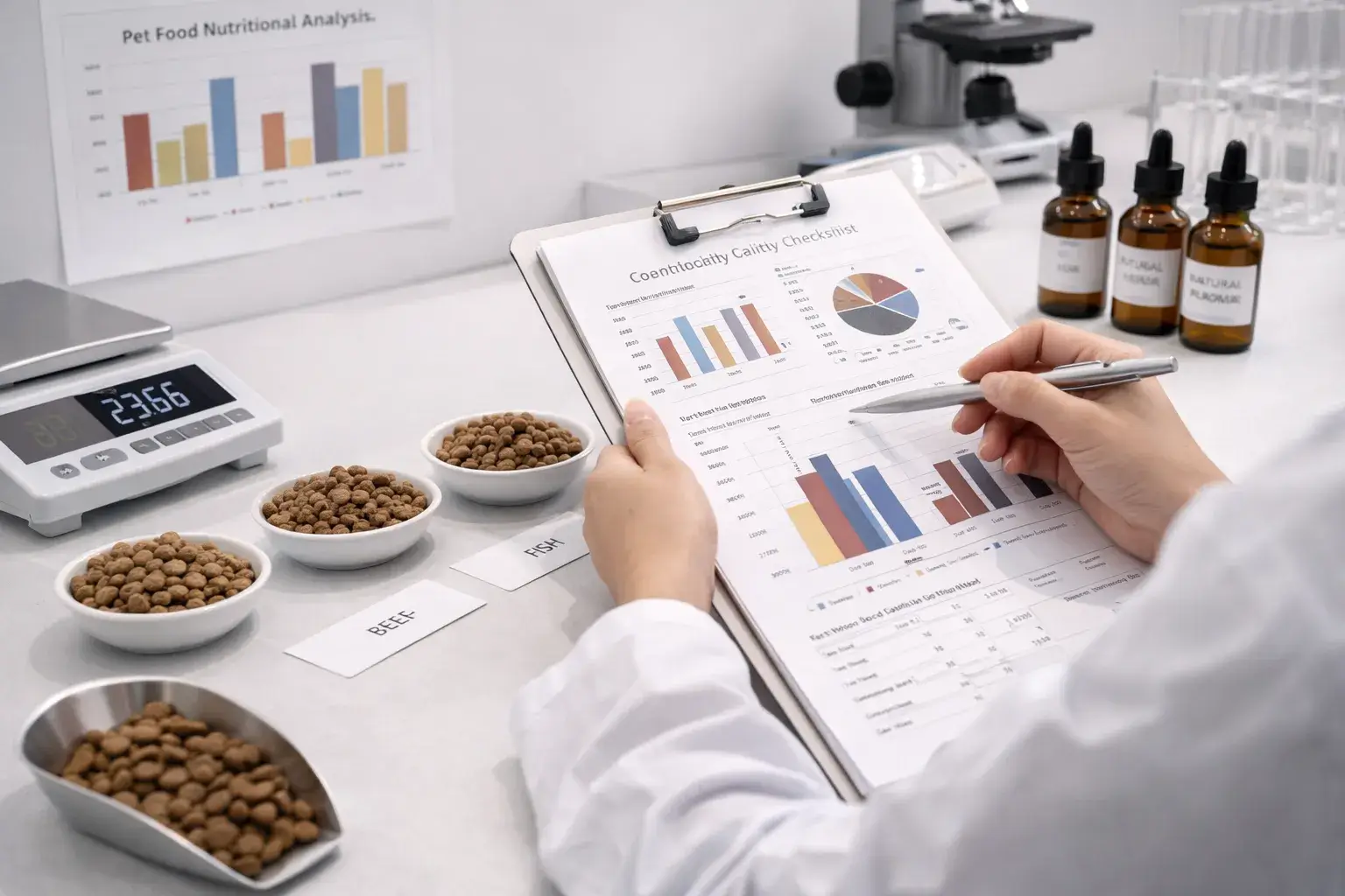 Complete balanced dog food formulation with quality control